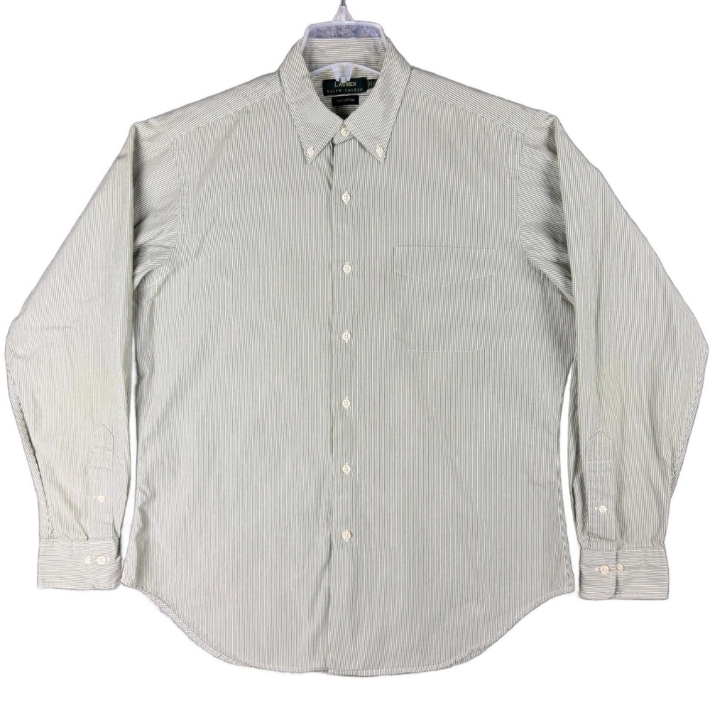Lauren‎ Ralph Lauren Men's M 15.5 34/35 Green Striped Cotton Button Down Shirt